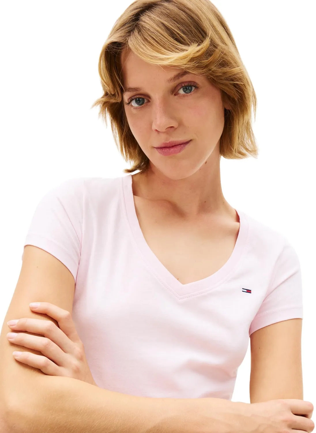 Tommy Jeans 2er Pack Damen T-Shirt V-Ausschnitt Ecru Rosa