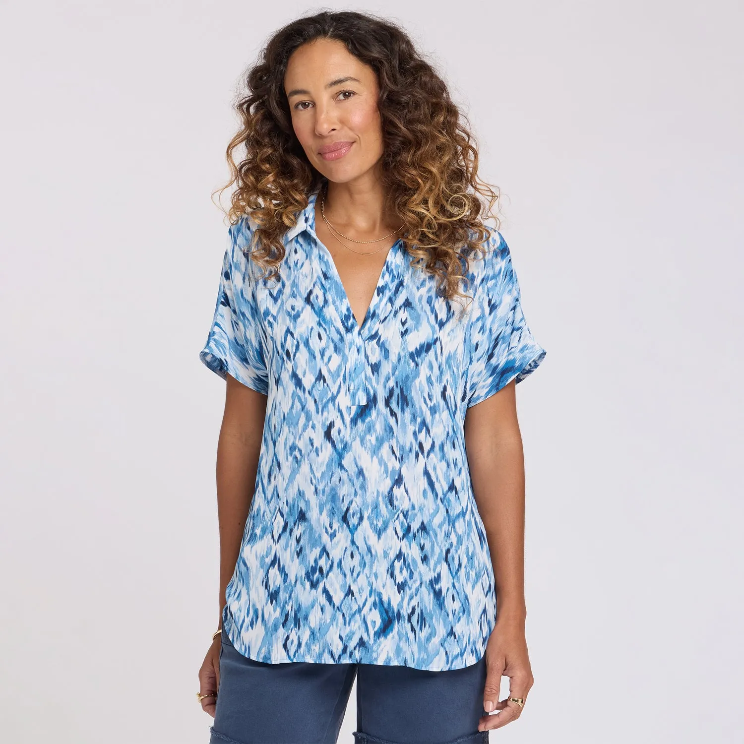 NYDJ Becky Kurzarm Bluse Blue Visions Georgette