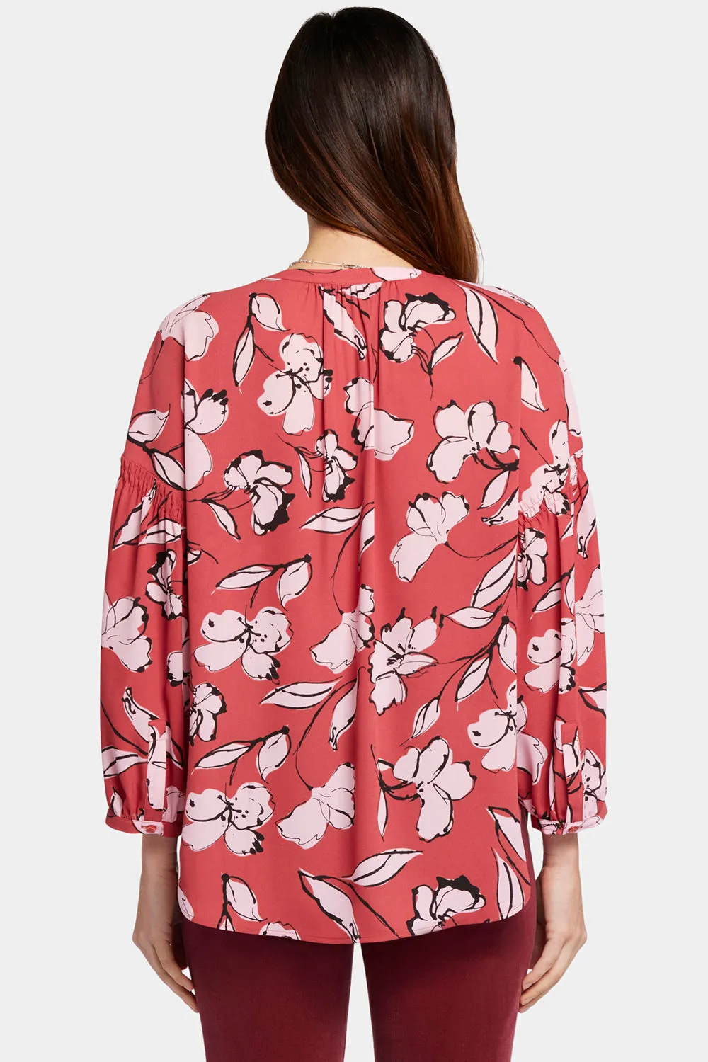 NYDJ Paulina Bountiful Bluse Rot Multi mit Knopfleiste