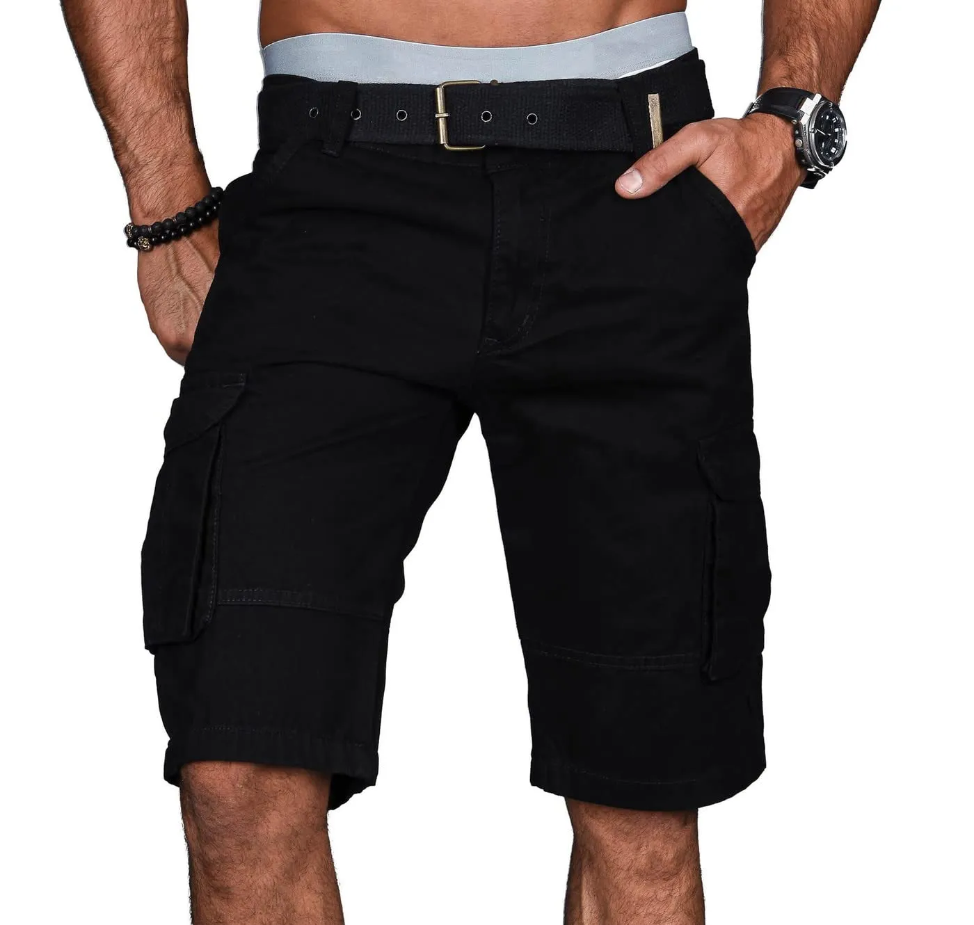 Alessandro Salvarini Cargo Shorts AS-037 Beige mit Gürtel