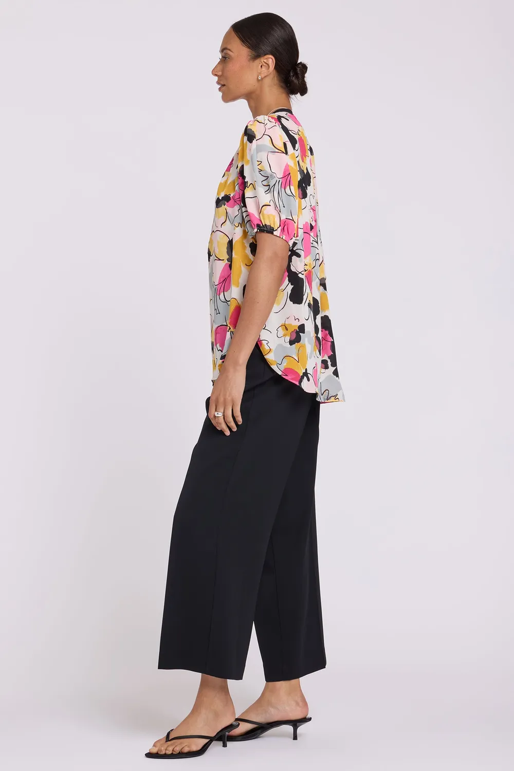NYDJ Popover Bluse Puffärmel Floral Ballet Kurzarm