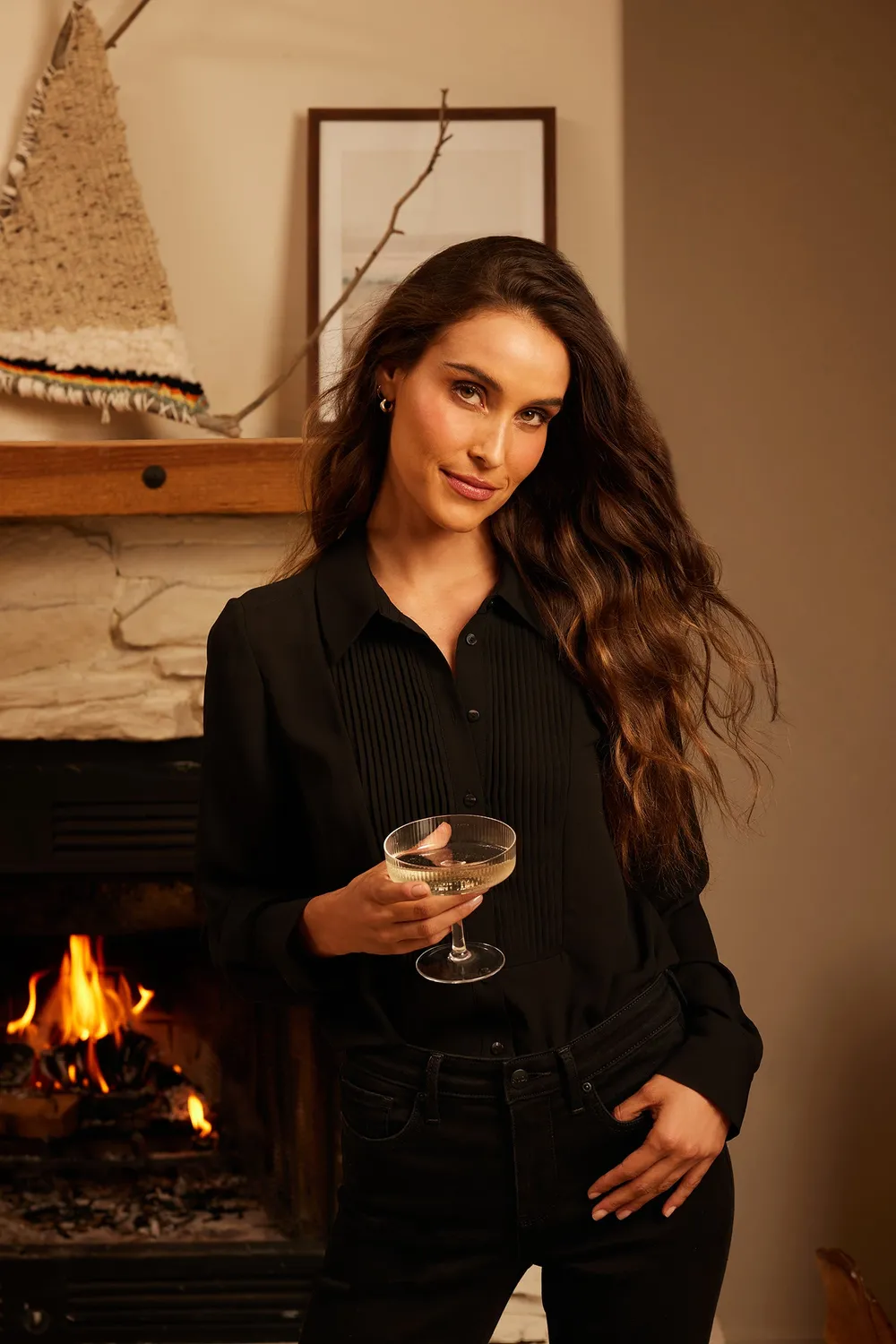 NYDJ Tuxedo Blouse Bluse Schwarz Langarm Kragen