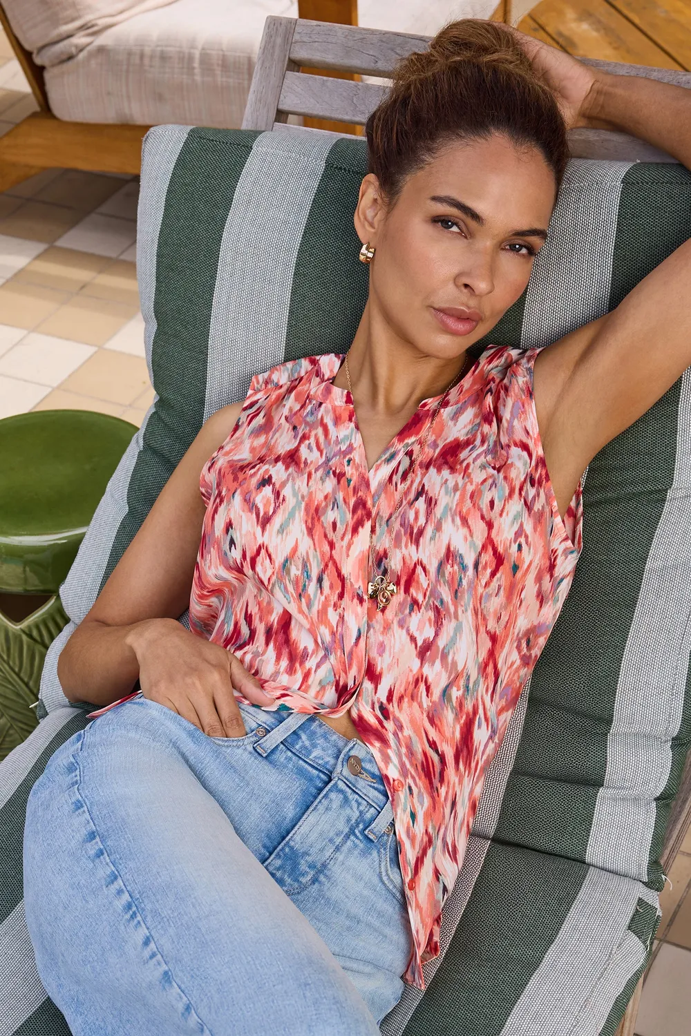 NYDJ Pintuck Blouse ärmellos Mojave Mirage leicht