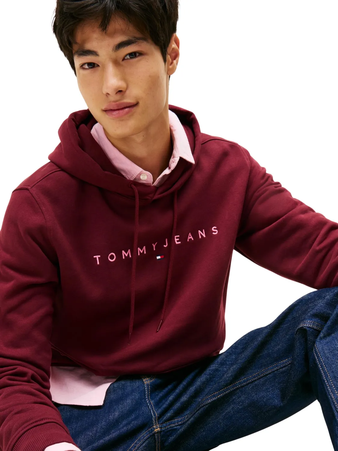 Tommy Jeans Linear Logo Hoodie Herren Kapuzenpullover Schwarz Baumwolle