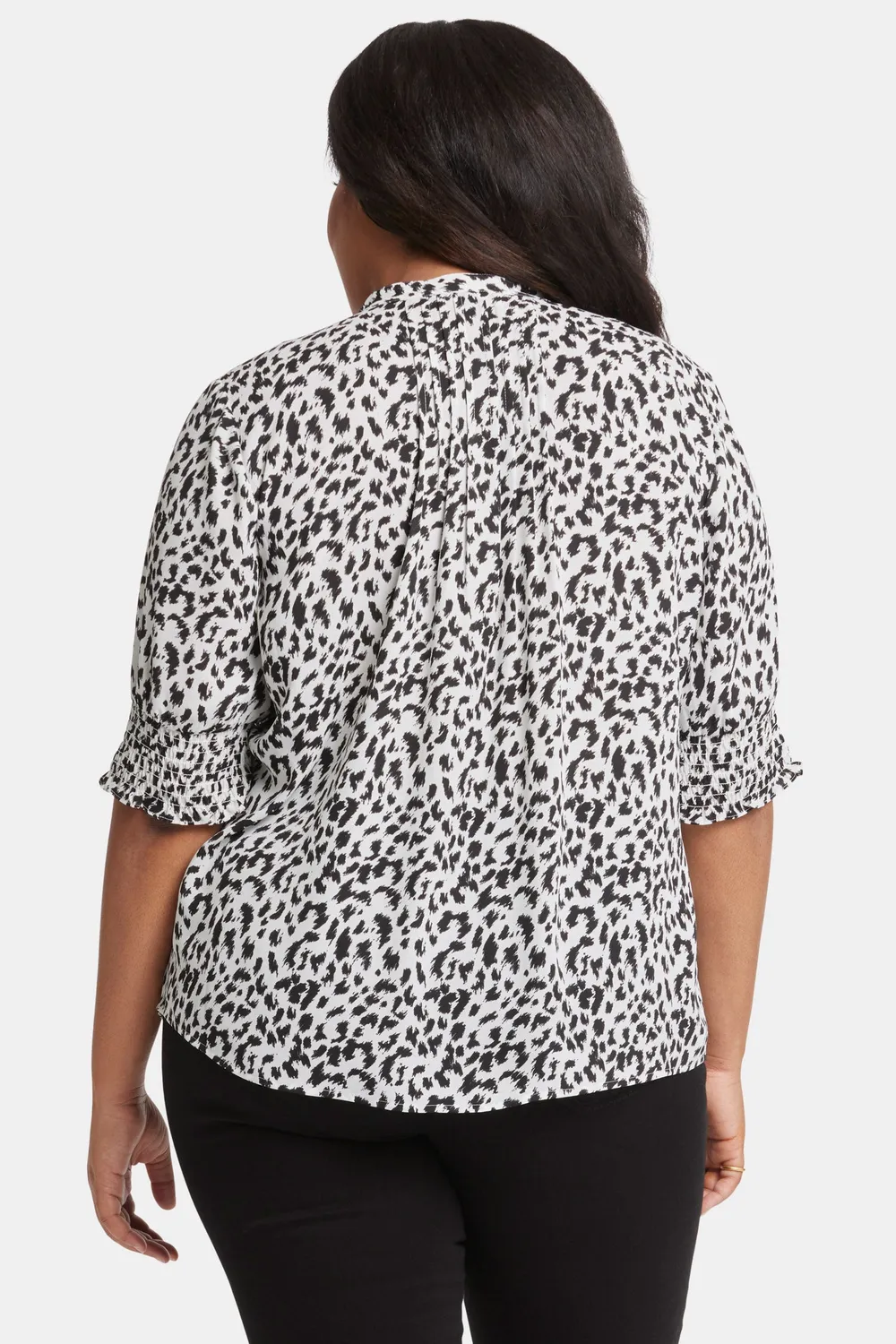 NYDJ Pleated Peasant Blouse In Plus Size Gato Bluse Schwarz Falten