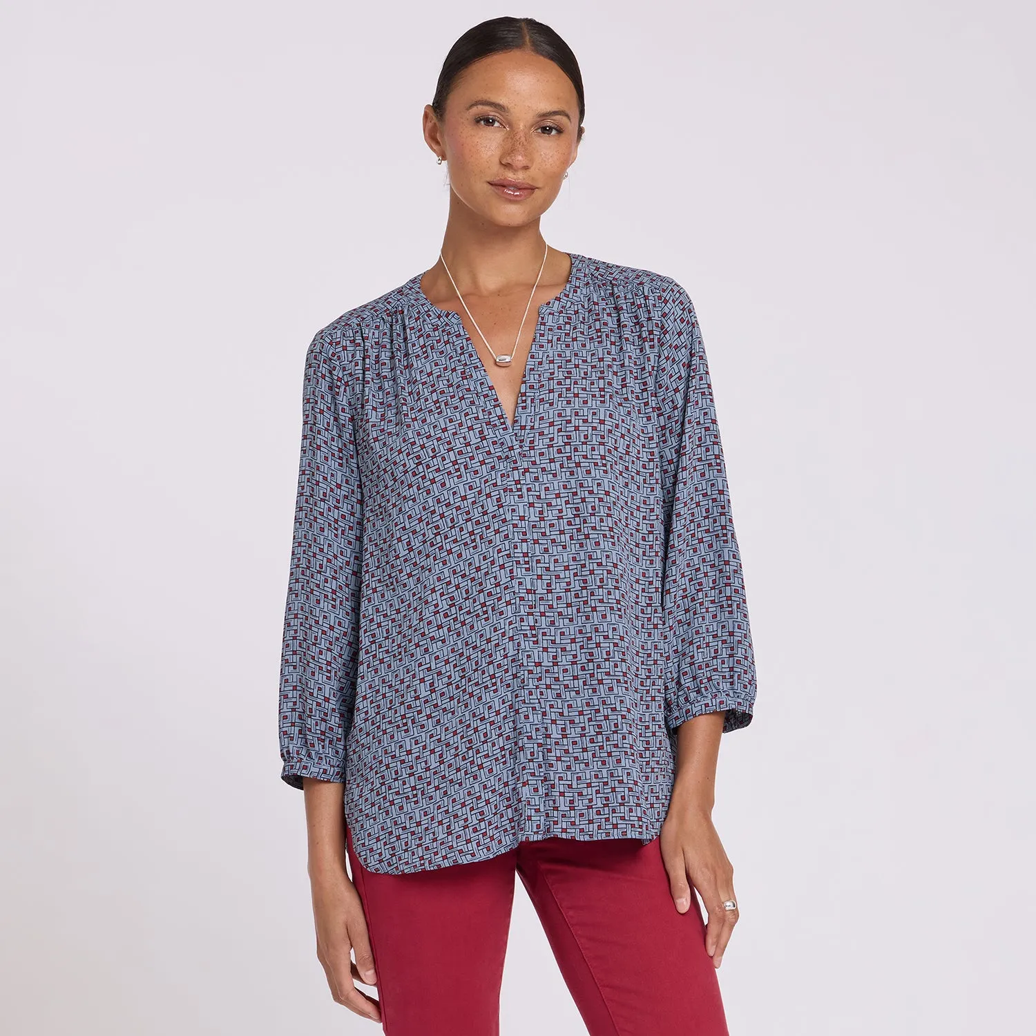NYDJ Pintuck Bluse Gillian Geo gemustert
