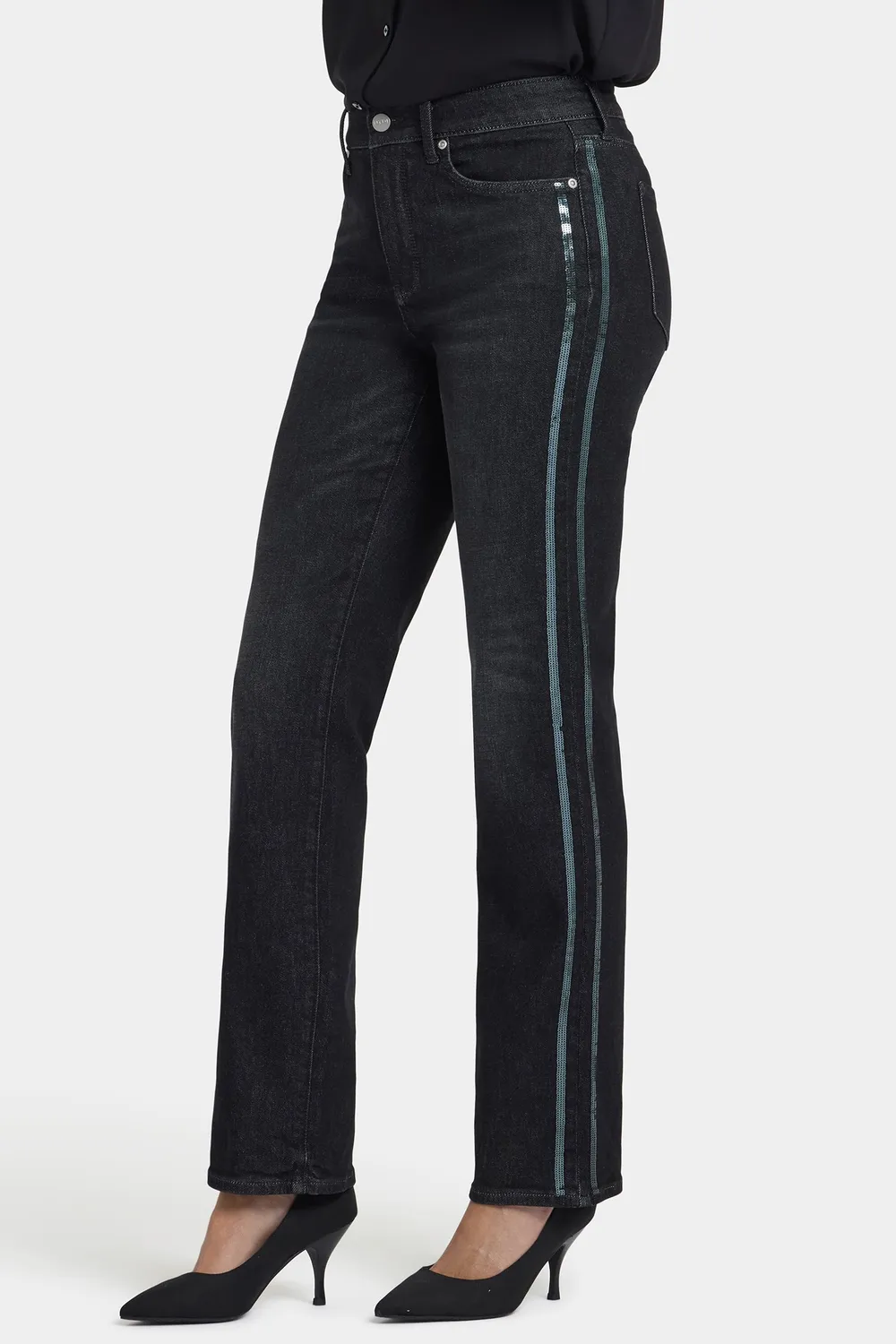 NYDJ Marilyn Straight Petite Jeans French Nightfall Paillette