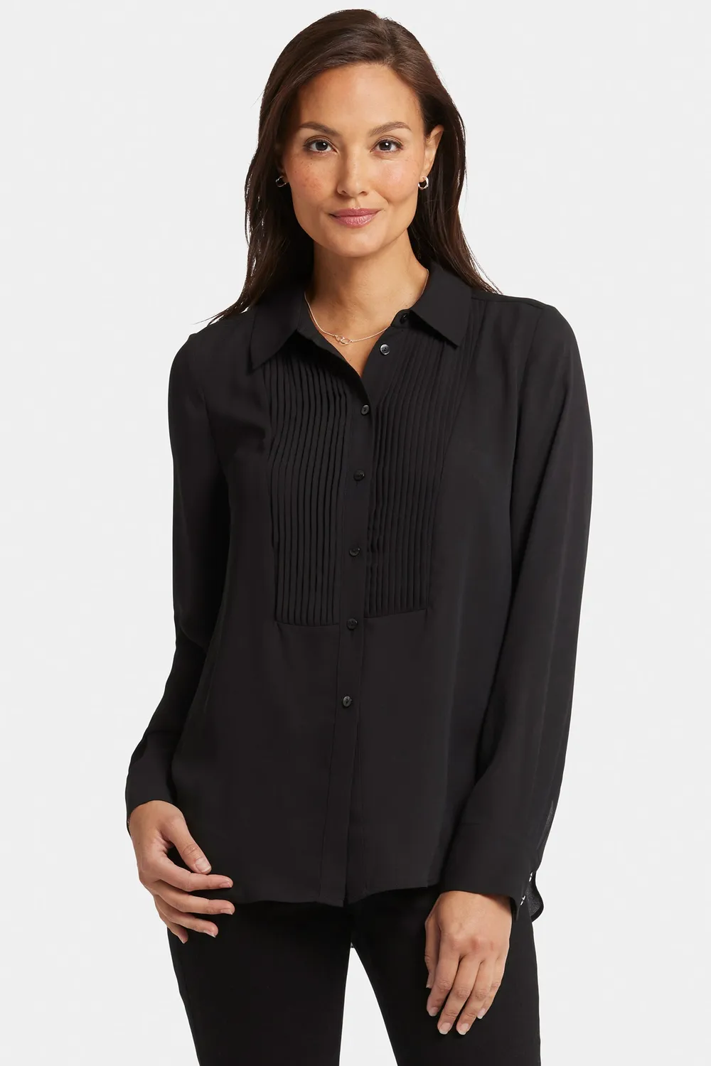 NYDJ Tuxedo Blouse Bluse Schwarz Langarm Kragen
