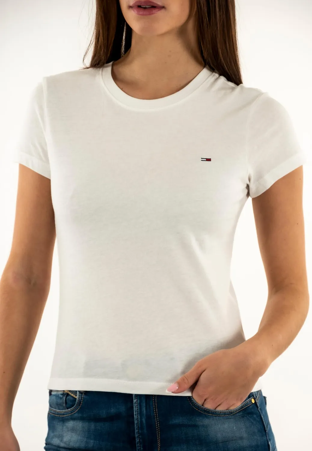 Tommy Jeans Essential Rib T-Shirt Slim Fit Ecru