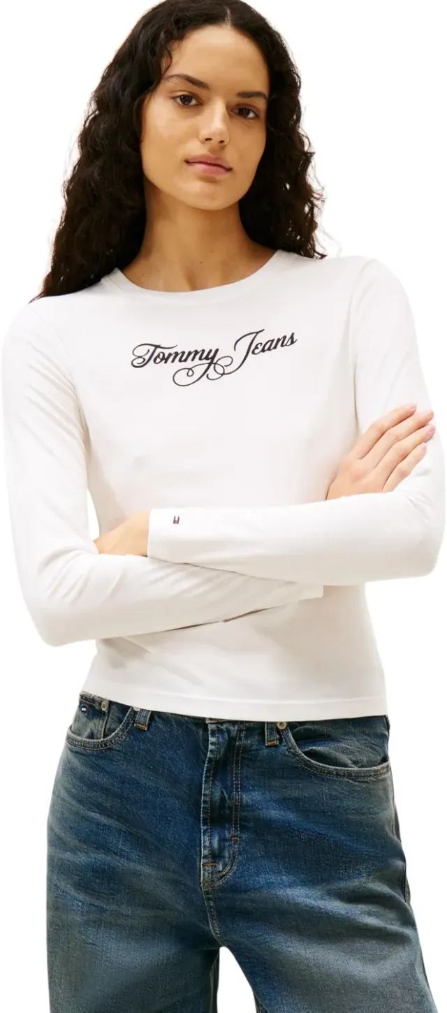 Tommy Jeans L/S T-Shirt Damen Langarm Navy Weiß