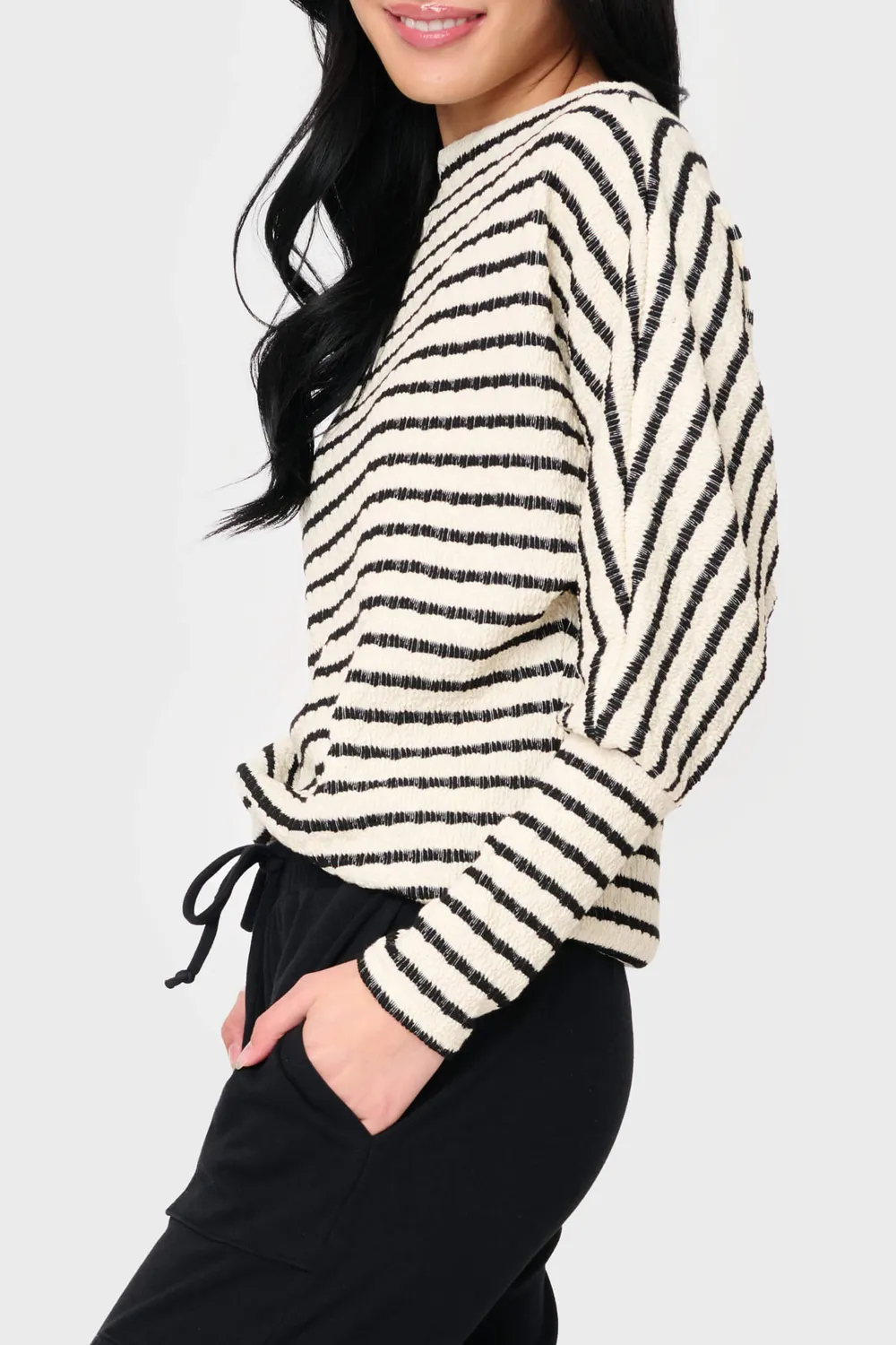 Gibsonlook Slouchy Open Neck Stricktop Natural Black Stripe