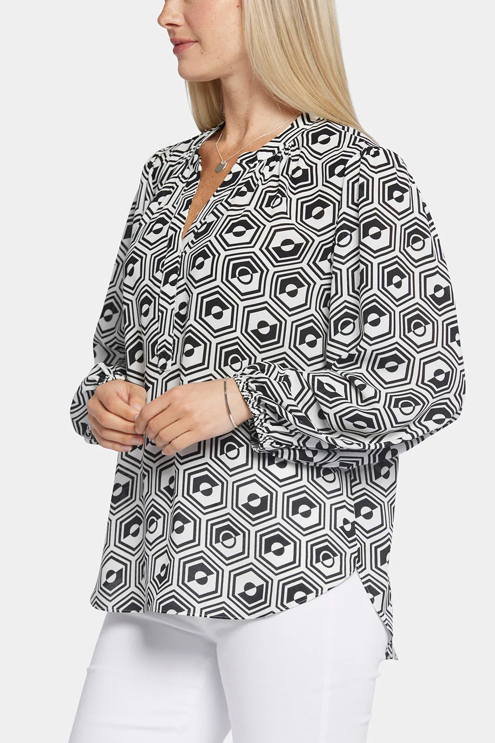 NYDJ Puff Sleeve Popover Bluse Night Owl luftig