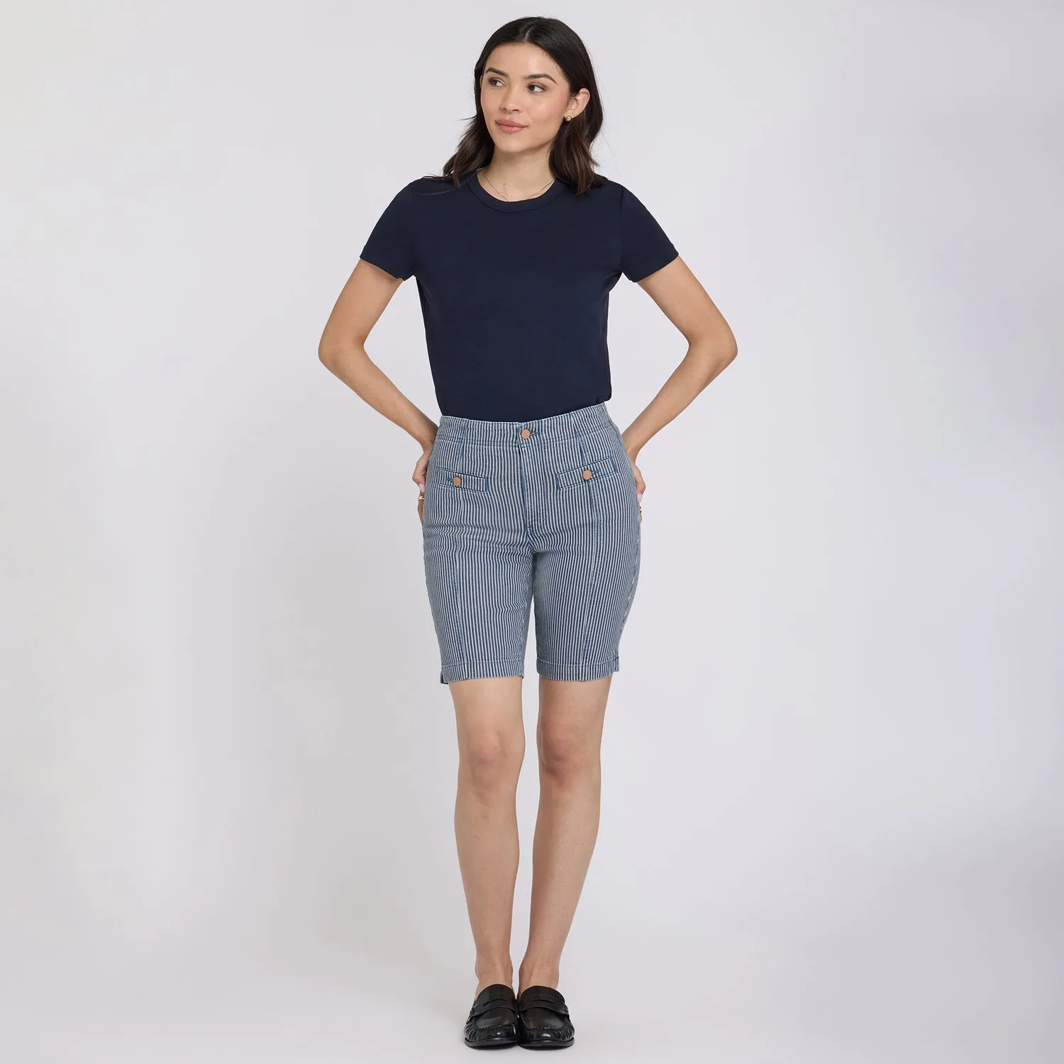 NYDJ Ella Denim-Shorts Malaga Stripe High Rise