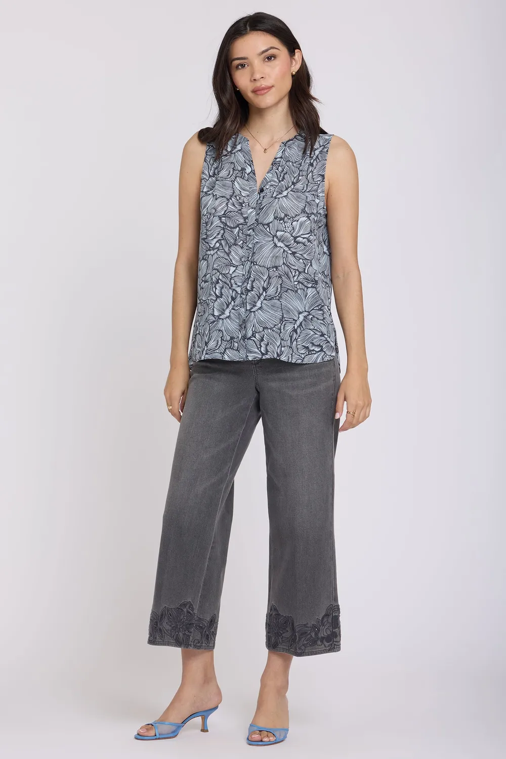 NYDJ Sleeveless Pintuck Bluse Aria Arabesque ärmellos