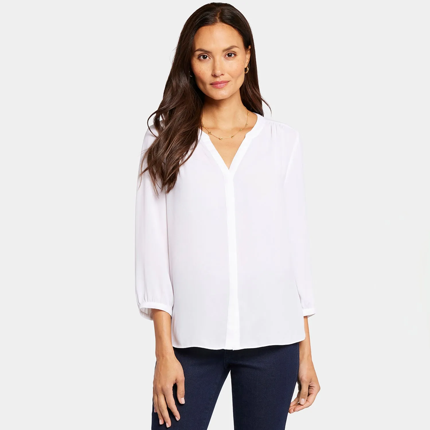 NYDJ Pintuck Bluse Optic White 3/4 Arm
