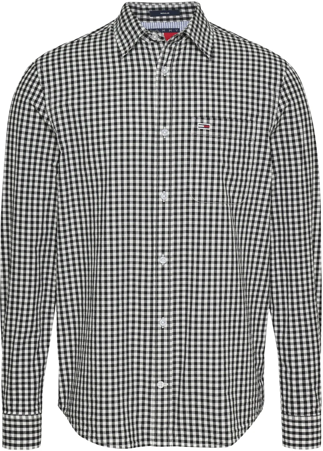 Tommy Jeans Poplin Check Herrenhemd XS Schwarz Karo
