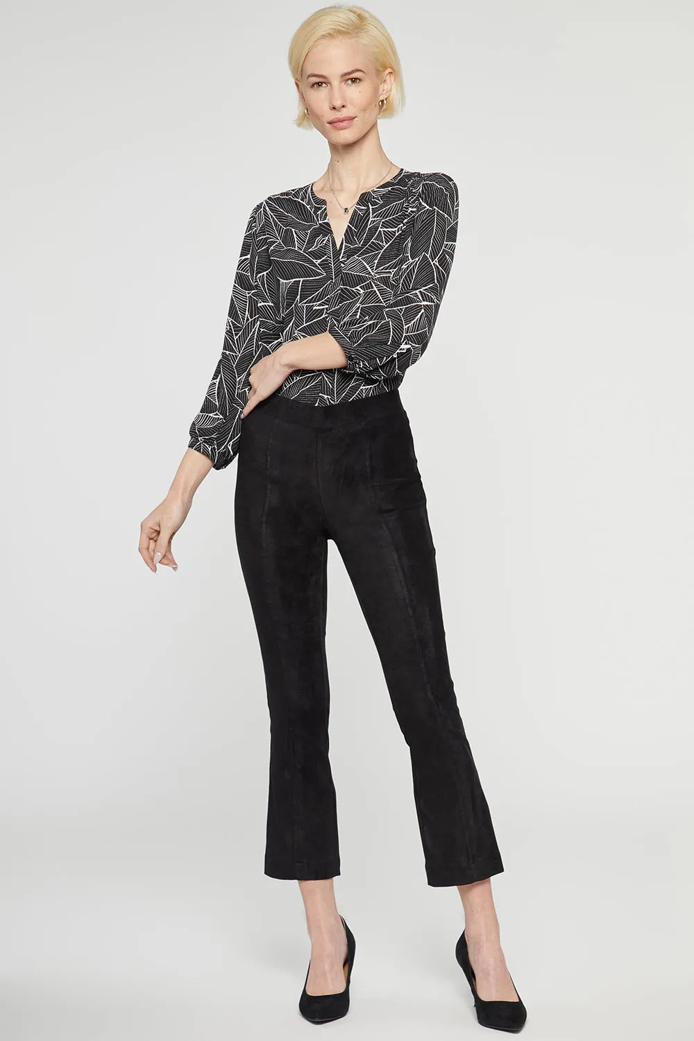 NYDJ Slim Bootcut Pull-On Hose Stretch Schwarz Wildleder-Optik