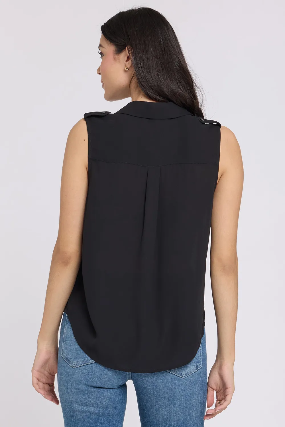 NYDJ Gabrielle ärmellose Bluse Schwarz Georgette