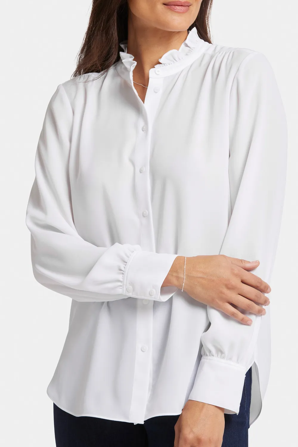 NYDJ Ruffle Neck Bluse Optic White weiß