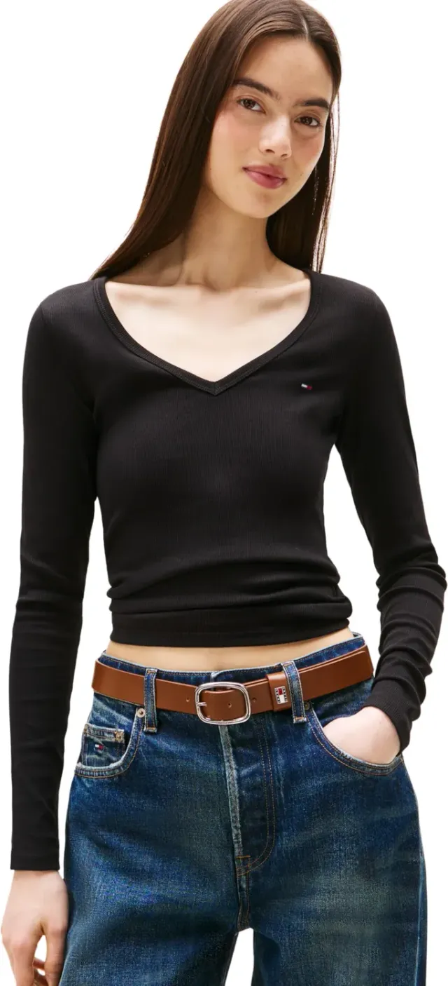 Tommy Jeans Essential V-Neck Langarmshirt M schwarz