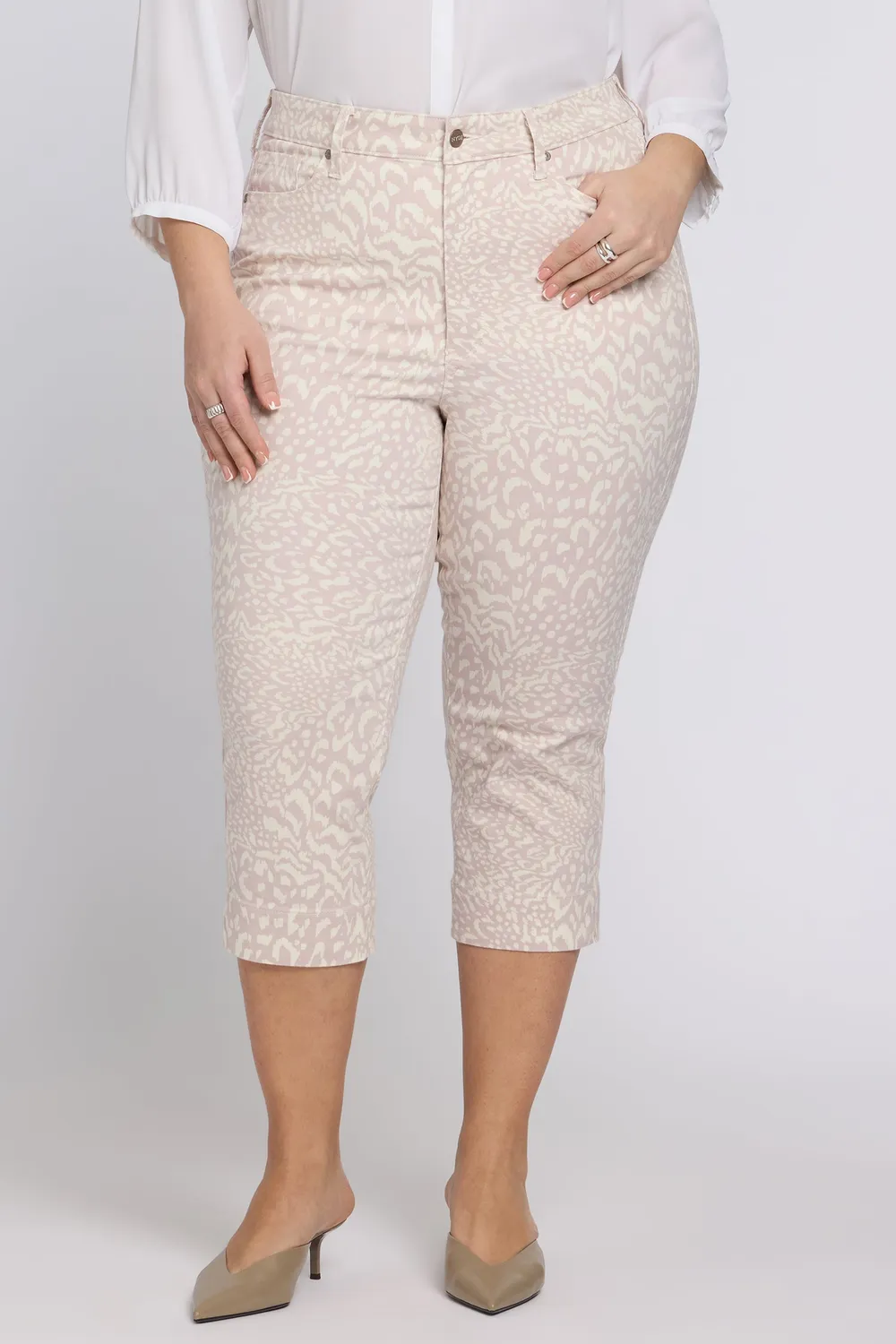 NYDJ Marilyn Straight Crop Jeans Plus Size Snow Leopard rosa