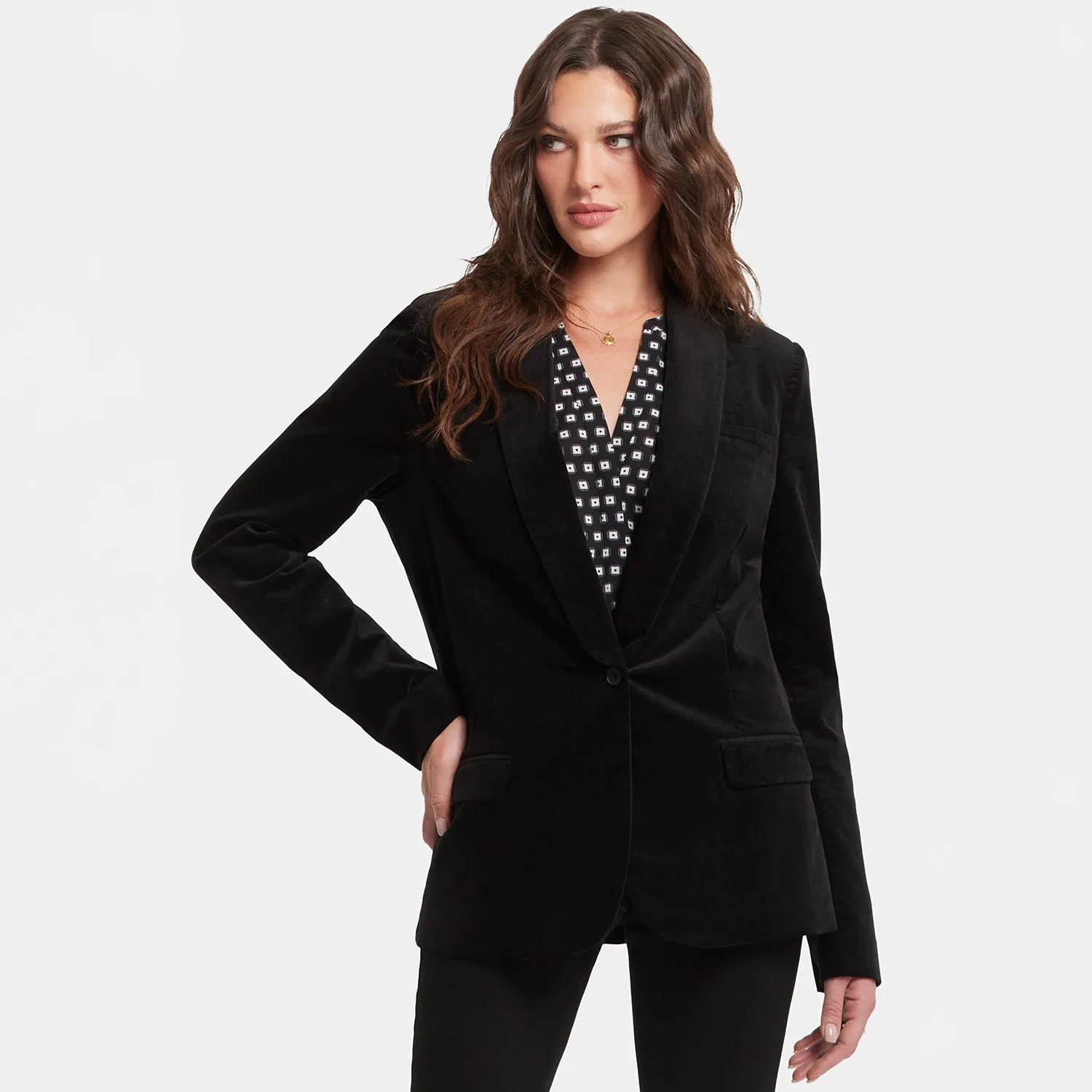 NYDJ Tuxedo Jacke Schwarz Velveteen Einreihig