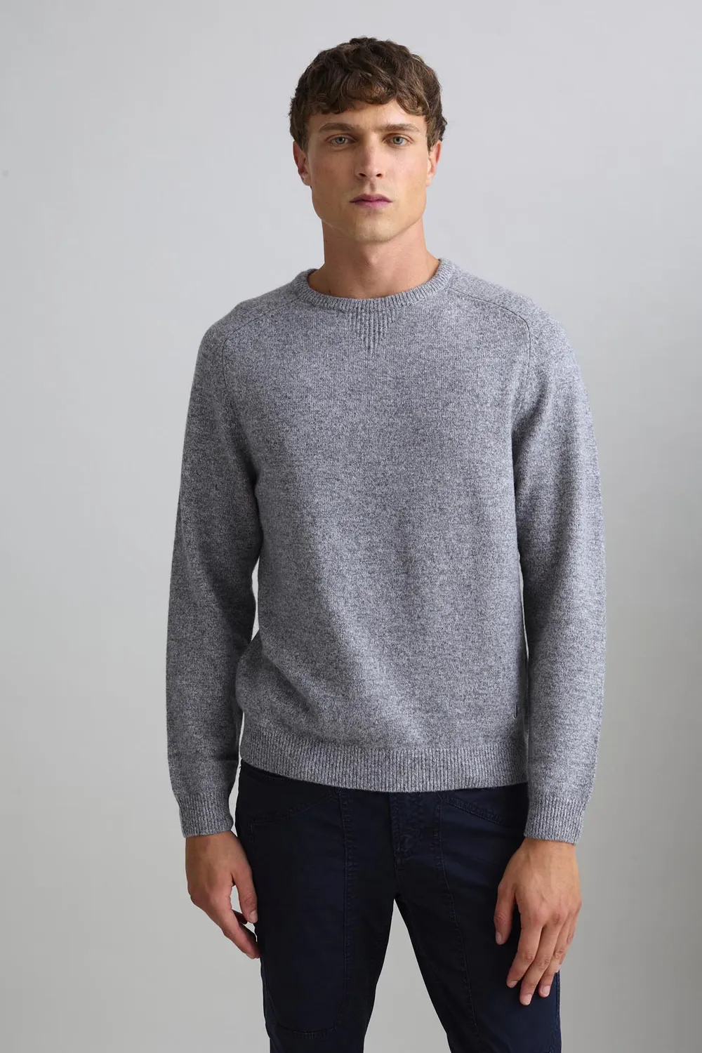 Jeckerson Raglan Wollpullover grau meliert Stretch