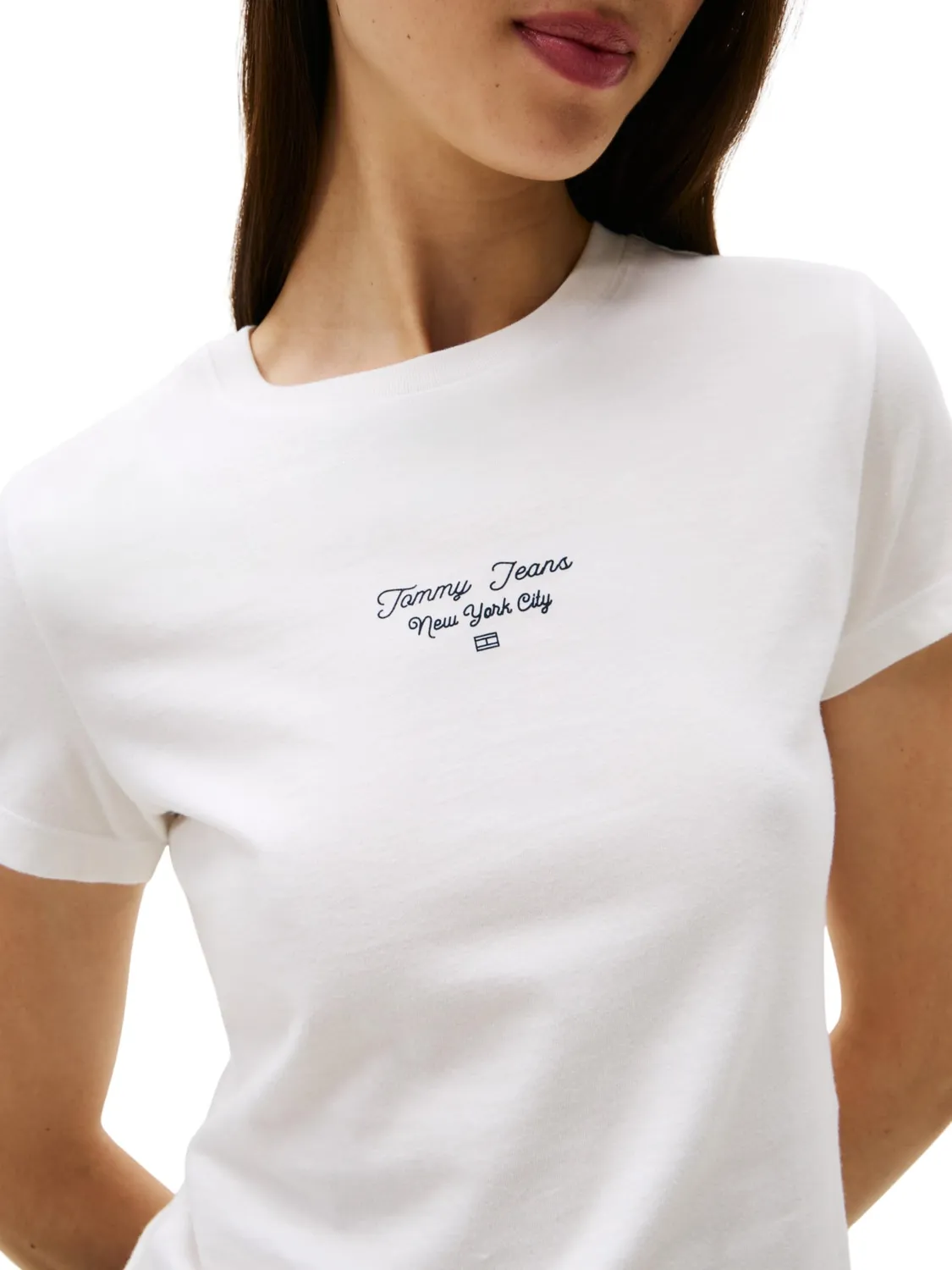 Tommy Jeans Slim Logo T-Shirt Damen Ecru Kurzarm