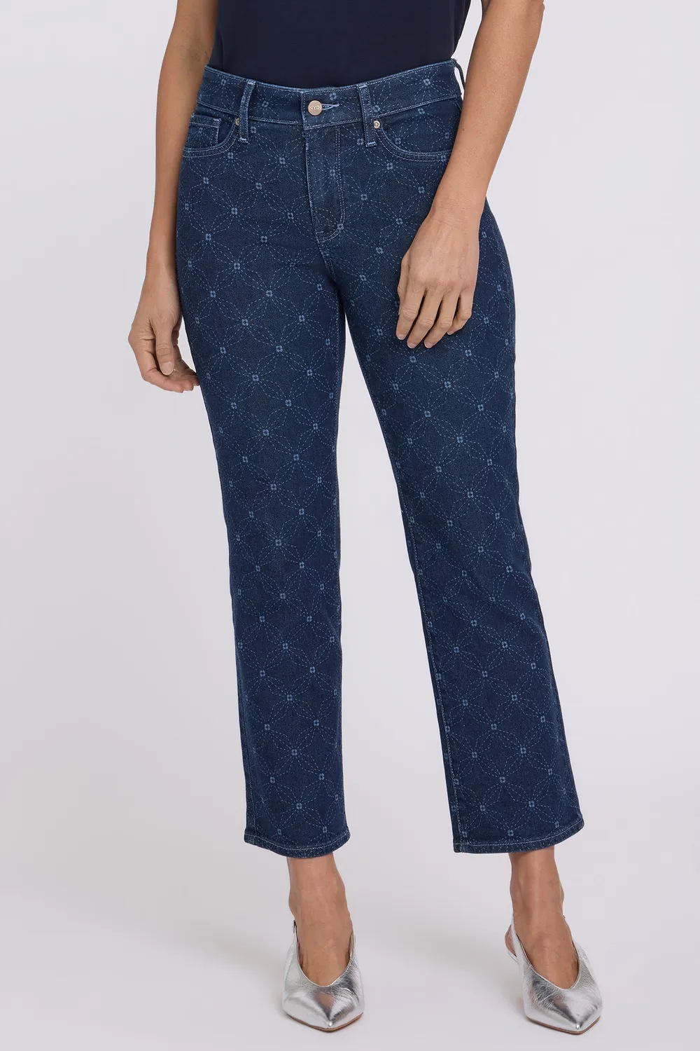 NYDJ Marilyn Straight Ankle Jeans Geo Flower Print