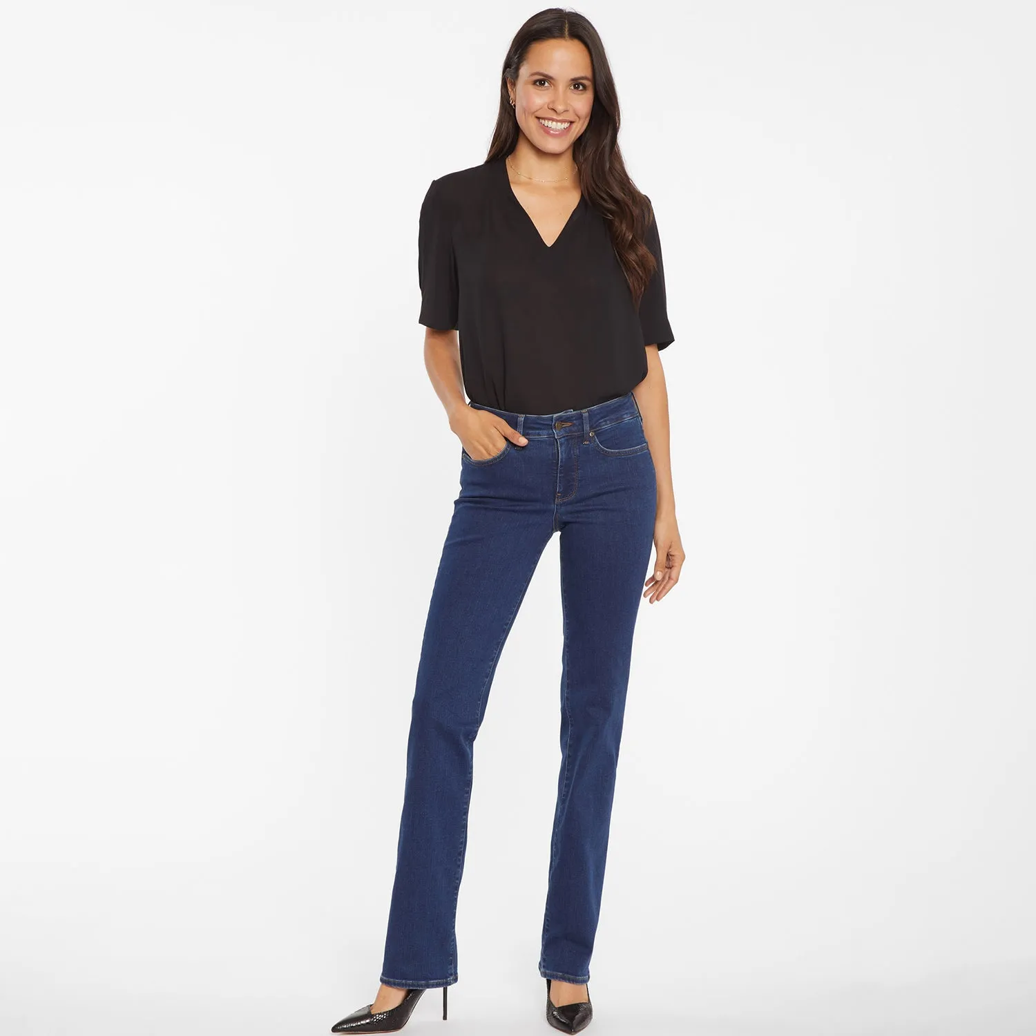 NYDJ Marilyn Straight Petite Jeans Quinn blau gerades Bein