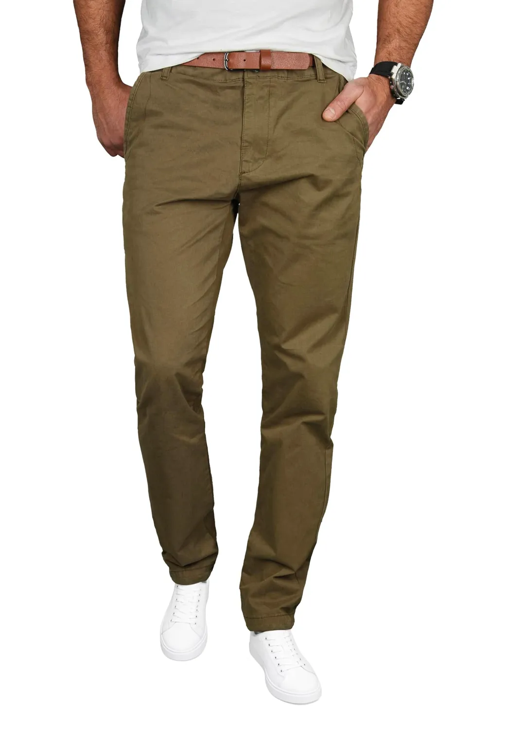 Alessandro Salvarini AS-095 Chino Hose Regular Fit Olive Baumwolle