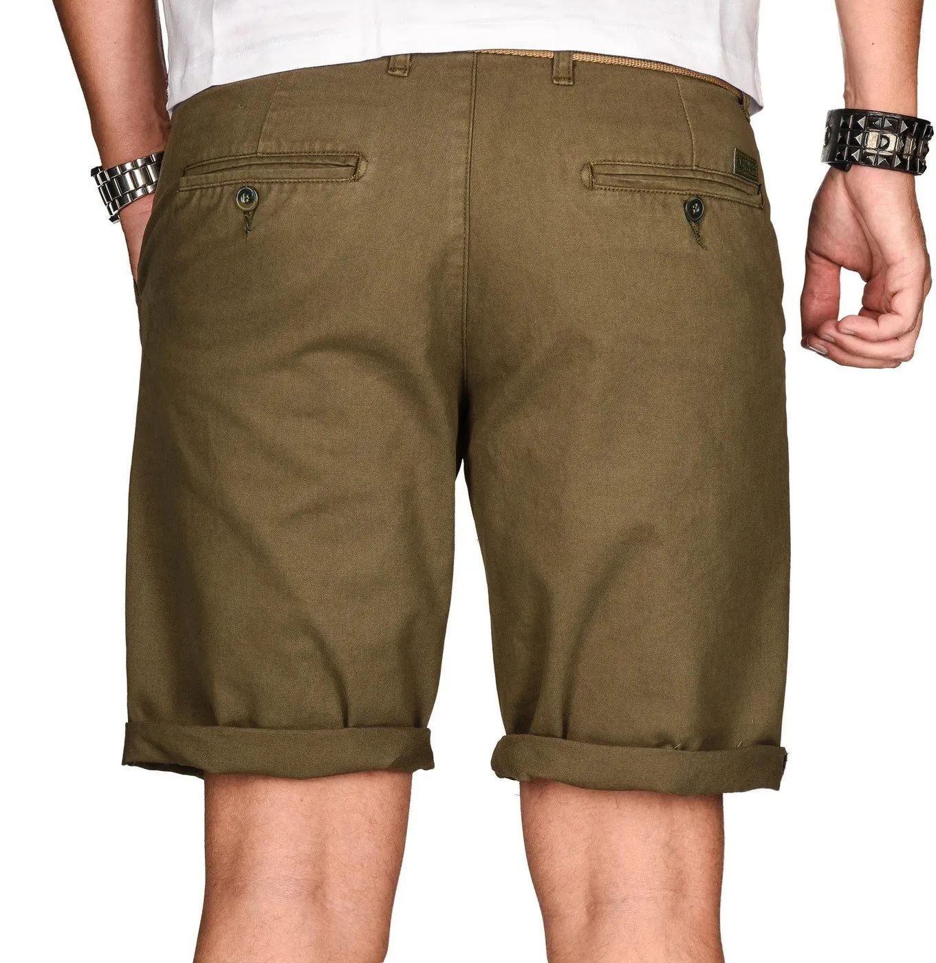 Alessandro Salvarini AS-096 Bermuda Shorts Beige mit Gürtel Baumwolle