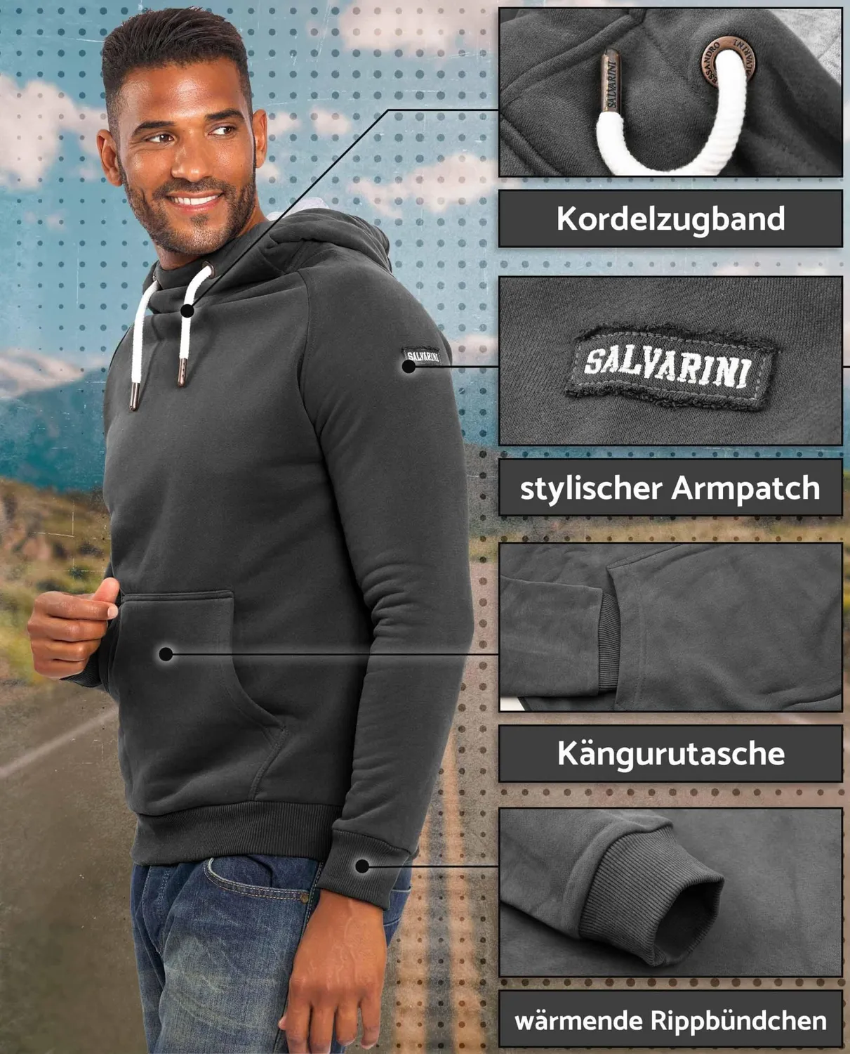 Alessandro Salvarini AS291 Hoodie schwarz Kapuzenpullover