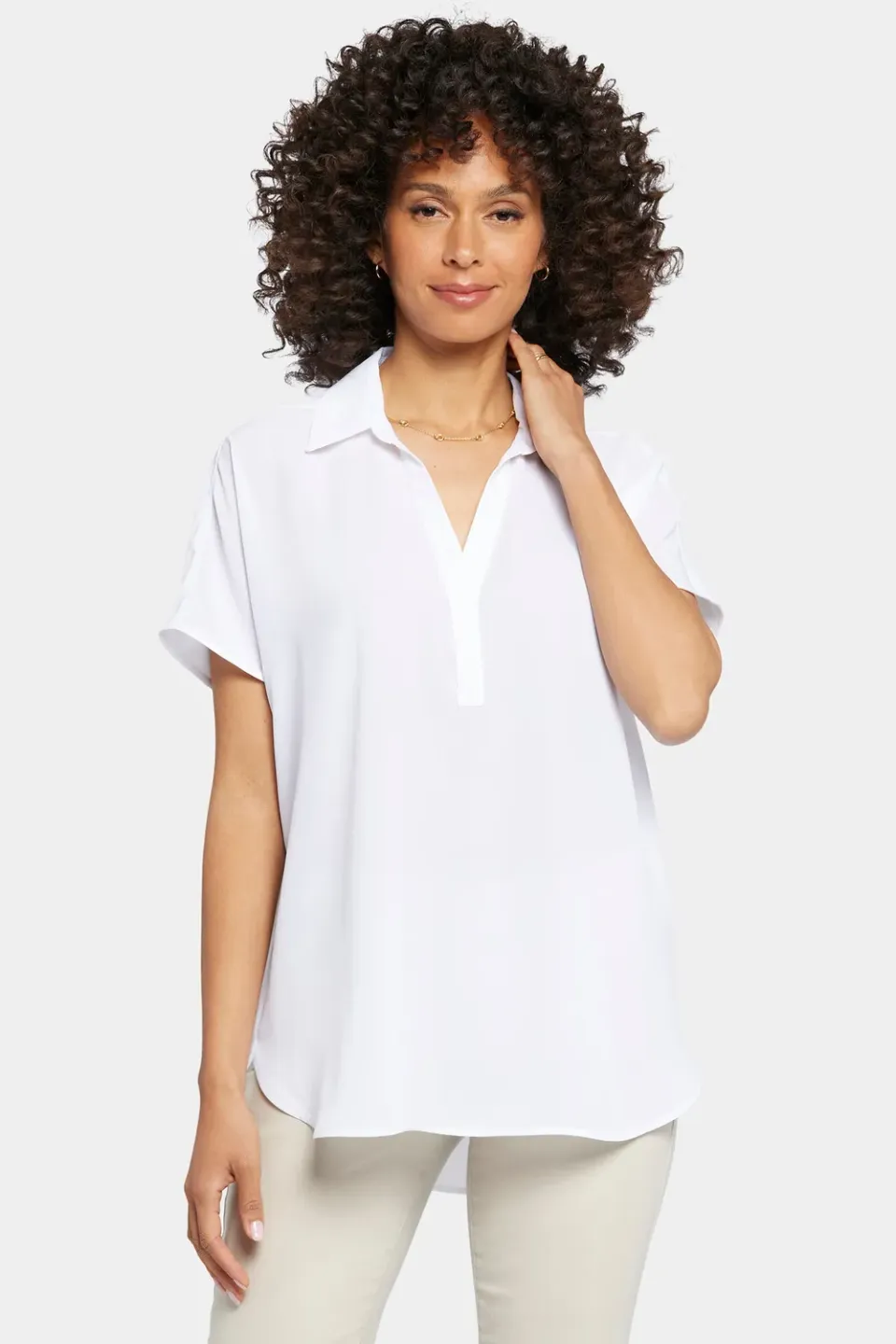 NYDJ Becky Kurzarm Bluse Optic White Weiß