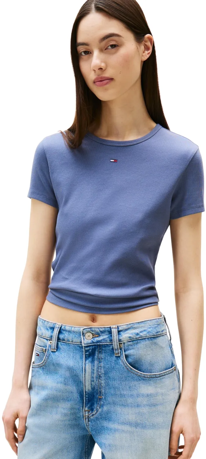 Tommy Jeans Essential Rib Slim Fit T-Shirt Damen Weiß Ripp