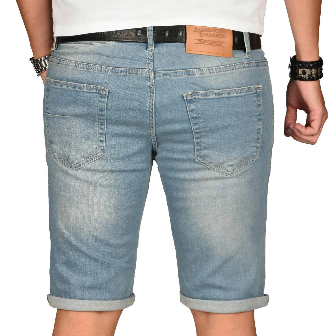 Alessandro Salvarini Designer Jeans Shorts Herren Blau Washed W30
