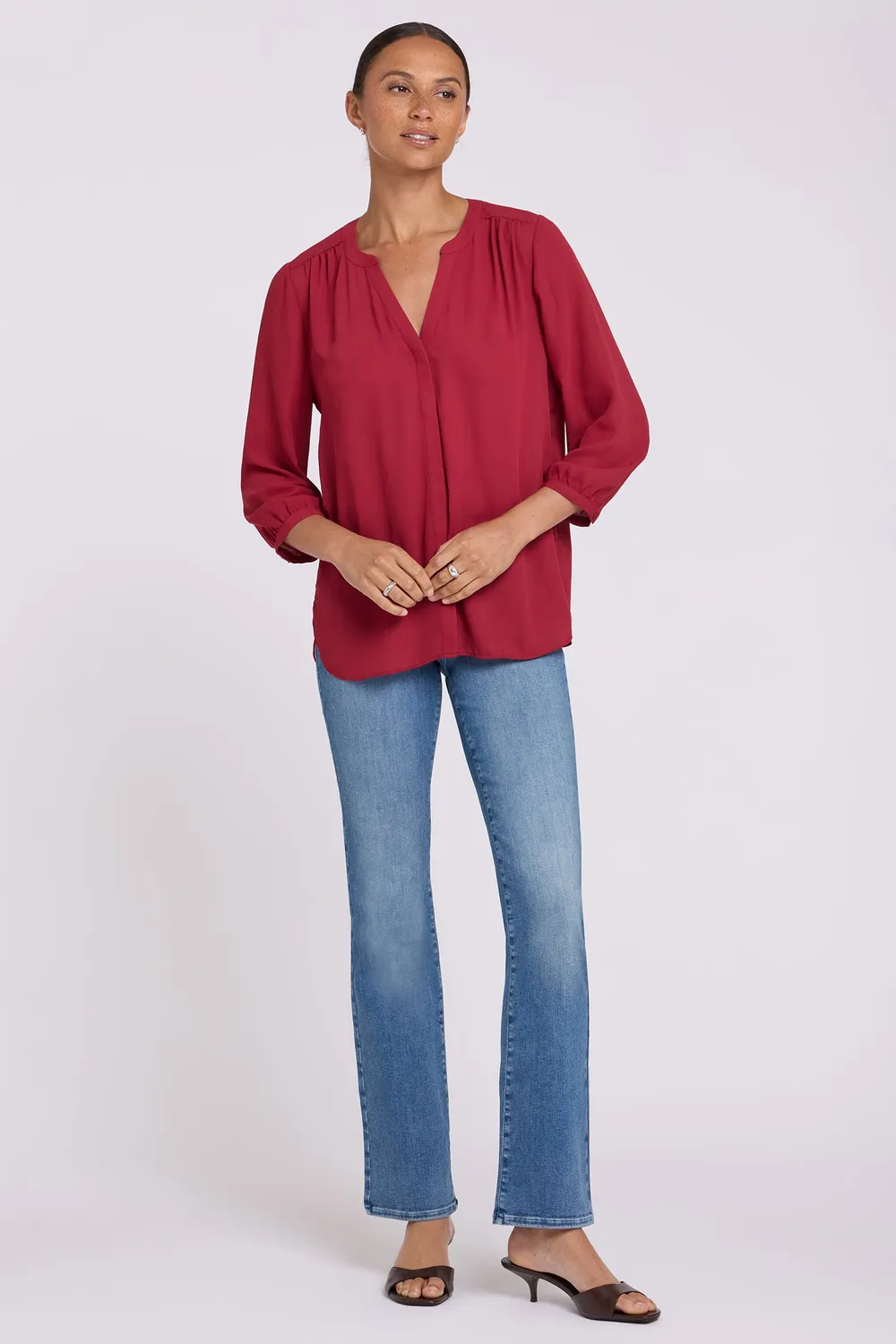 NYDJ Pintuck Blouse Bluse Beaujolais Rot 3/4-Arm