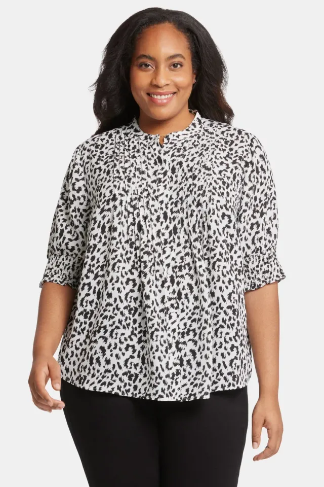 NYDJ Pleated Peasant Blouse In Plus Size Gato Bluse Schwarz Falten