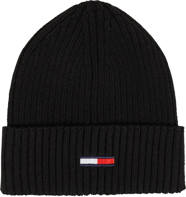 Tommy Jeans Flag Rib Beanie Mütze Schwarz Strick