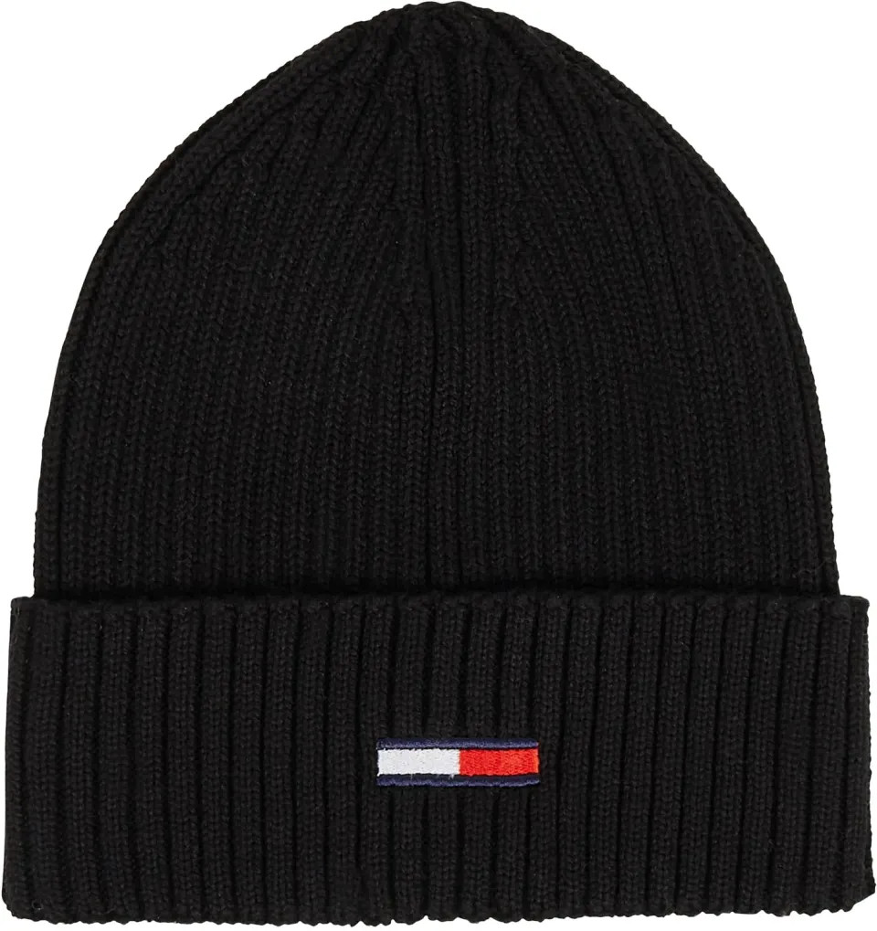Tommy Jeans Flag Rib Beanie Mütze Schwarz Strick