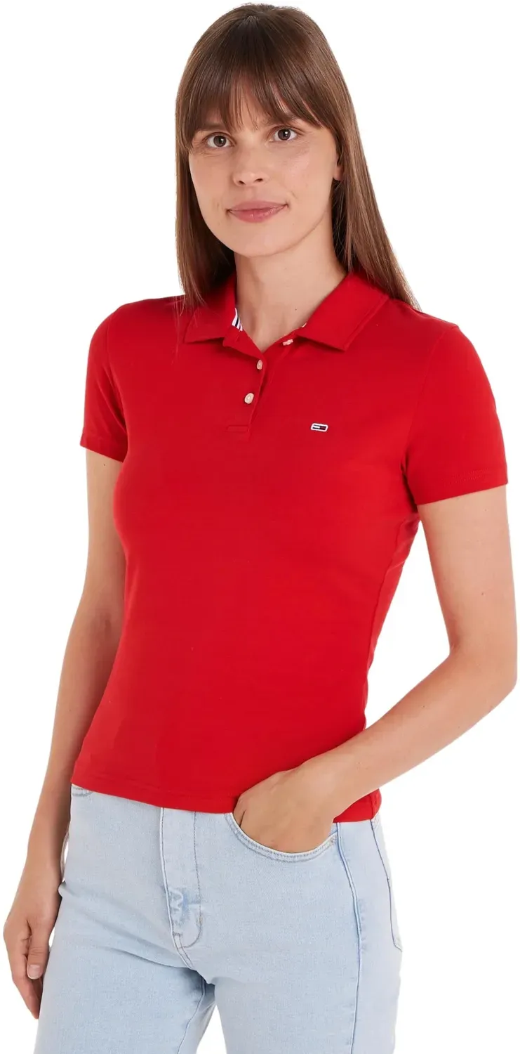 Tommy Jeans TJW Slim Essential Polo SS Polo Damen Rot Deep Crimson