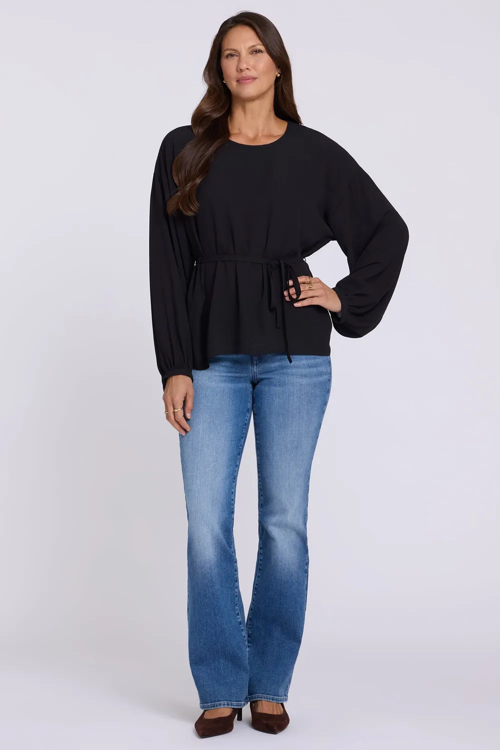 NYDJ Chelsea Bluse Schwarz mit Bindeband