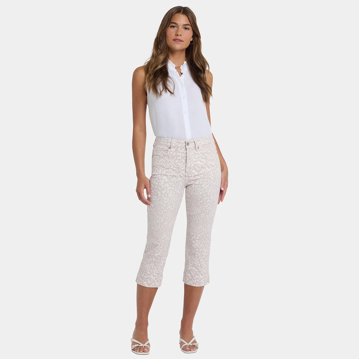 NYDJ Marilyn Straight Crop Jeans Snow Leopard mit Lift Tuck