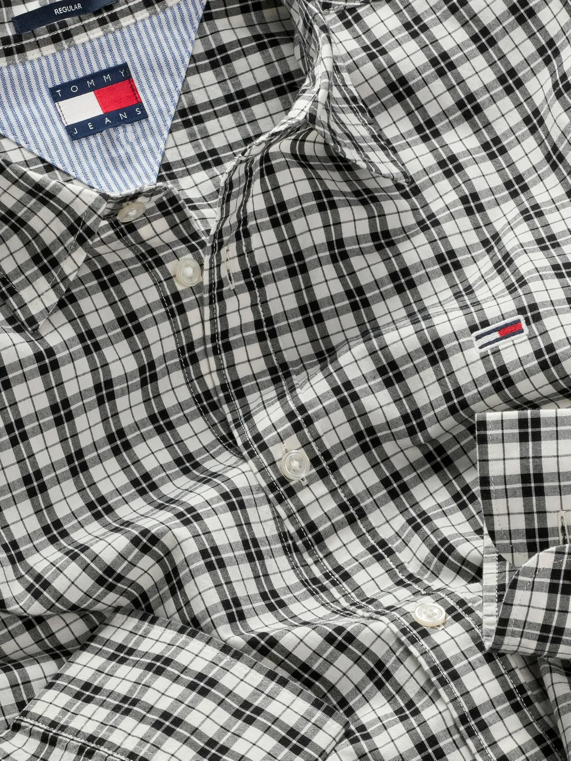 Tommy Jeans TJM Reg Poplin Check DM0DM20885 Hemd M Schwarz-Karo