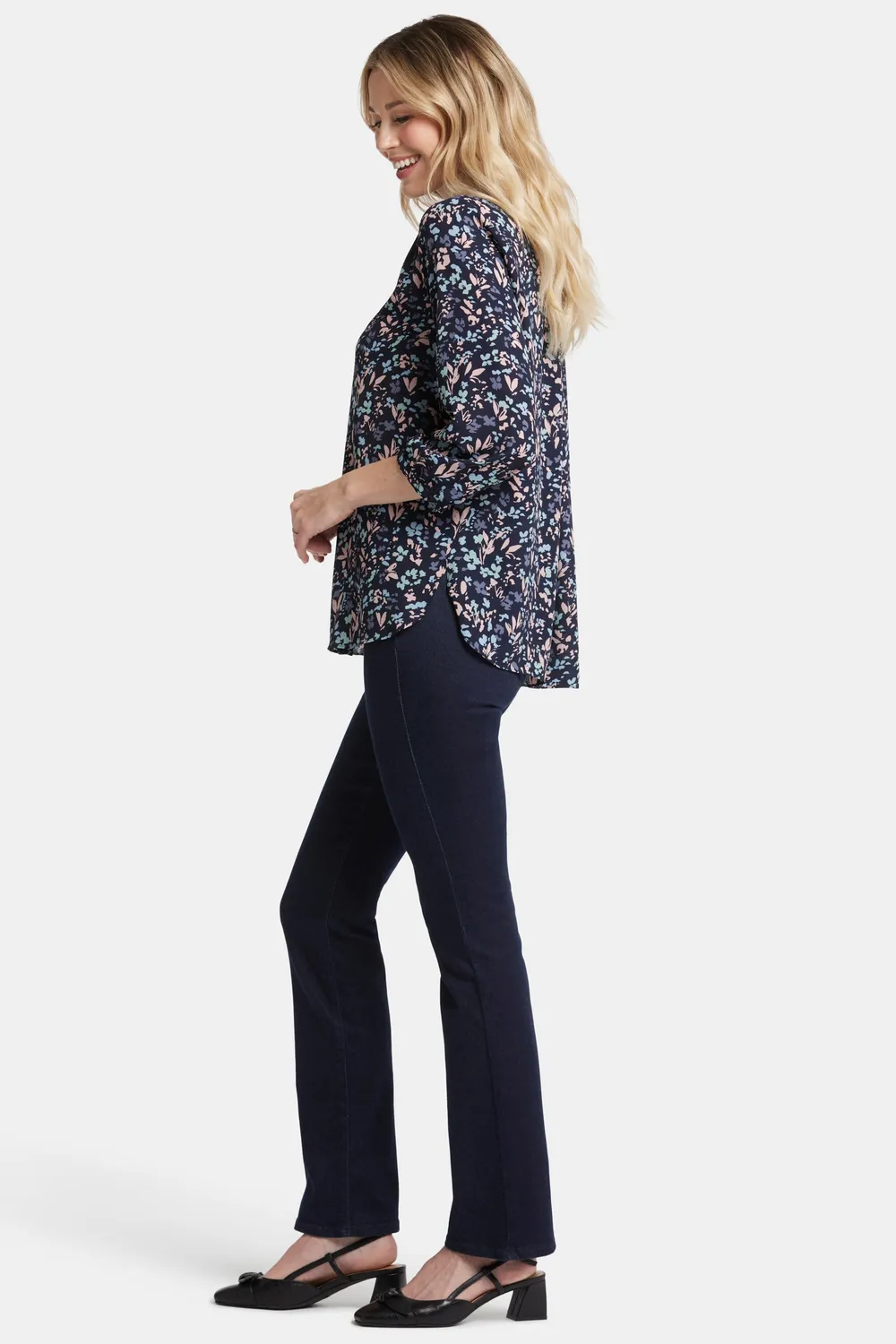 NYDJ Pintuck Blouse Bluebonnet Trail Blau