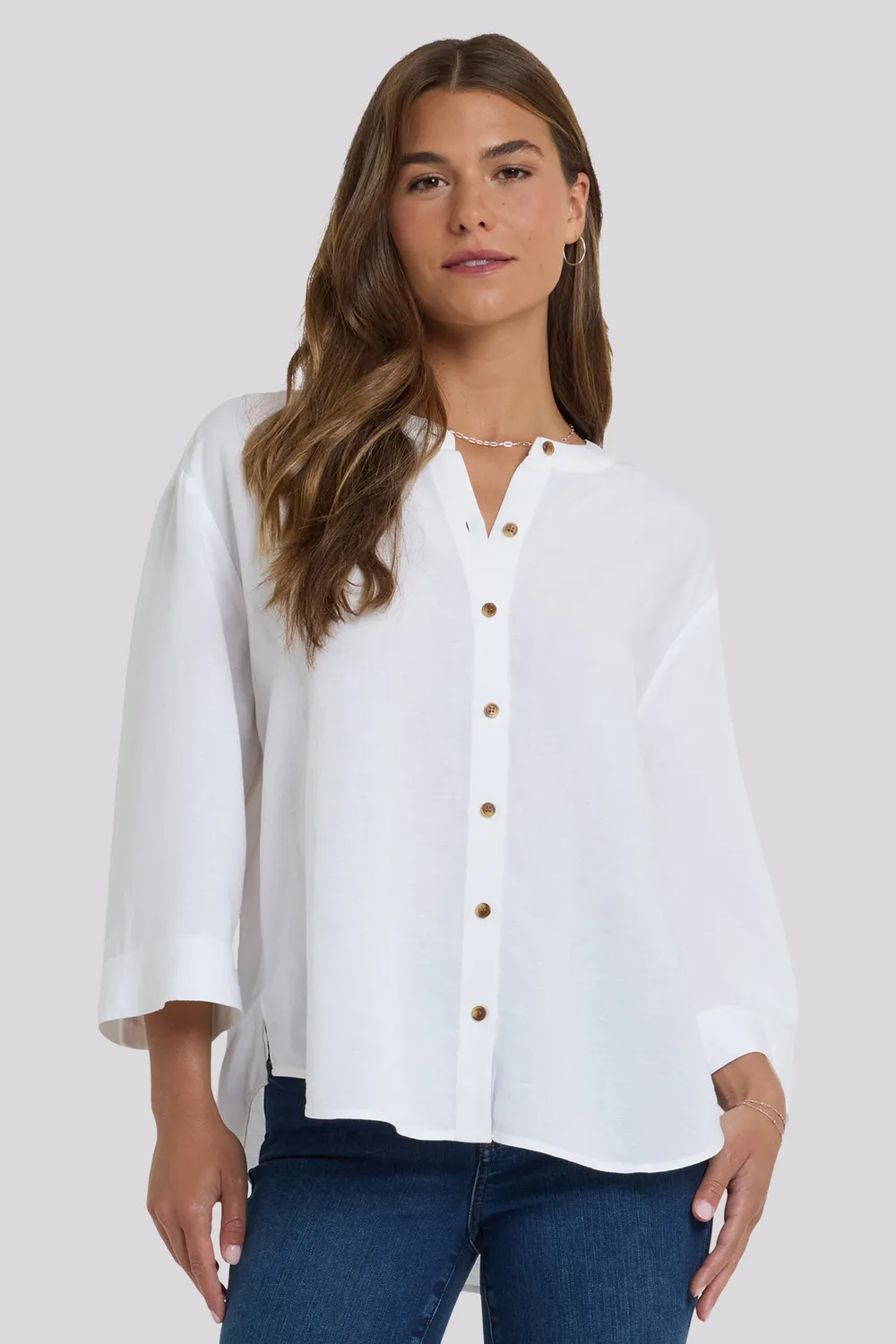 NYDJ Maggie Bluse Optic White Oversize Leinenmix