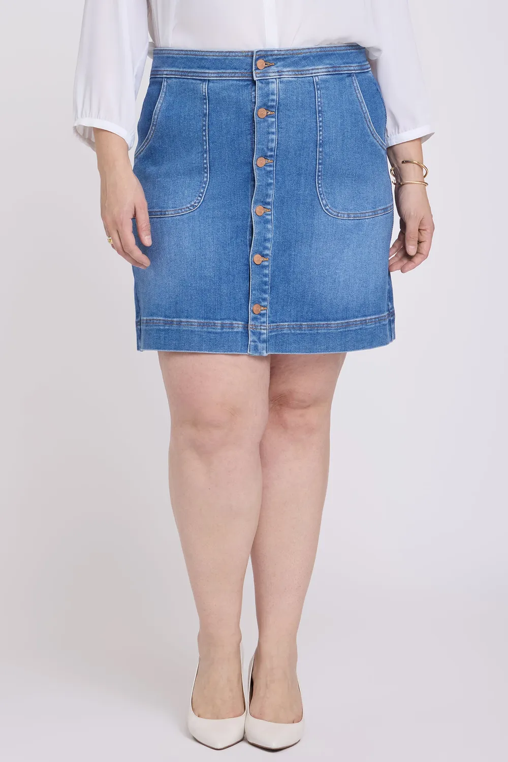 NYDJ High Rise A-Line Utility Jeansrock Blue Paradise blau