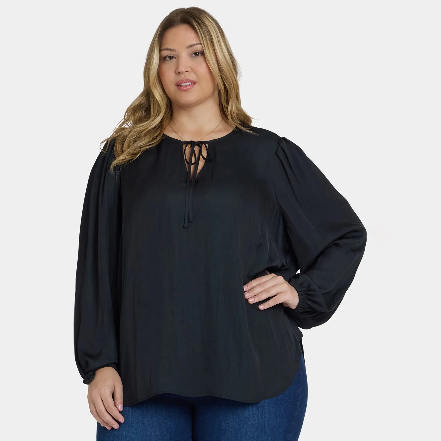NYDJ Elsie Bluse Plus Size Schwarz Satin