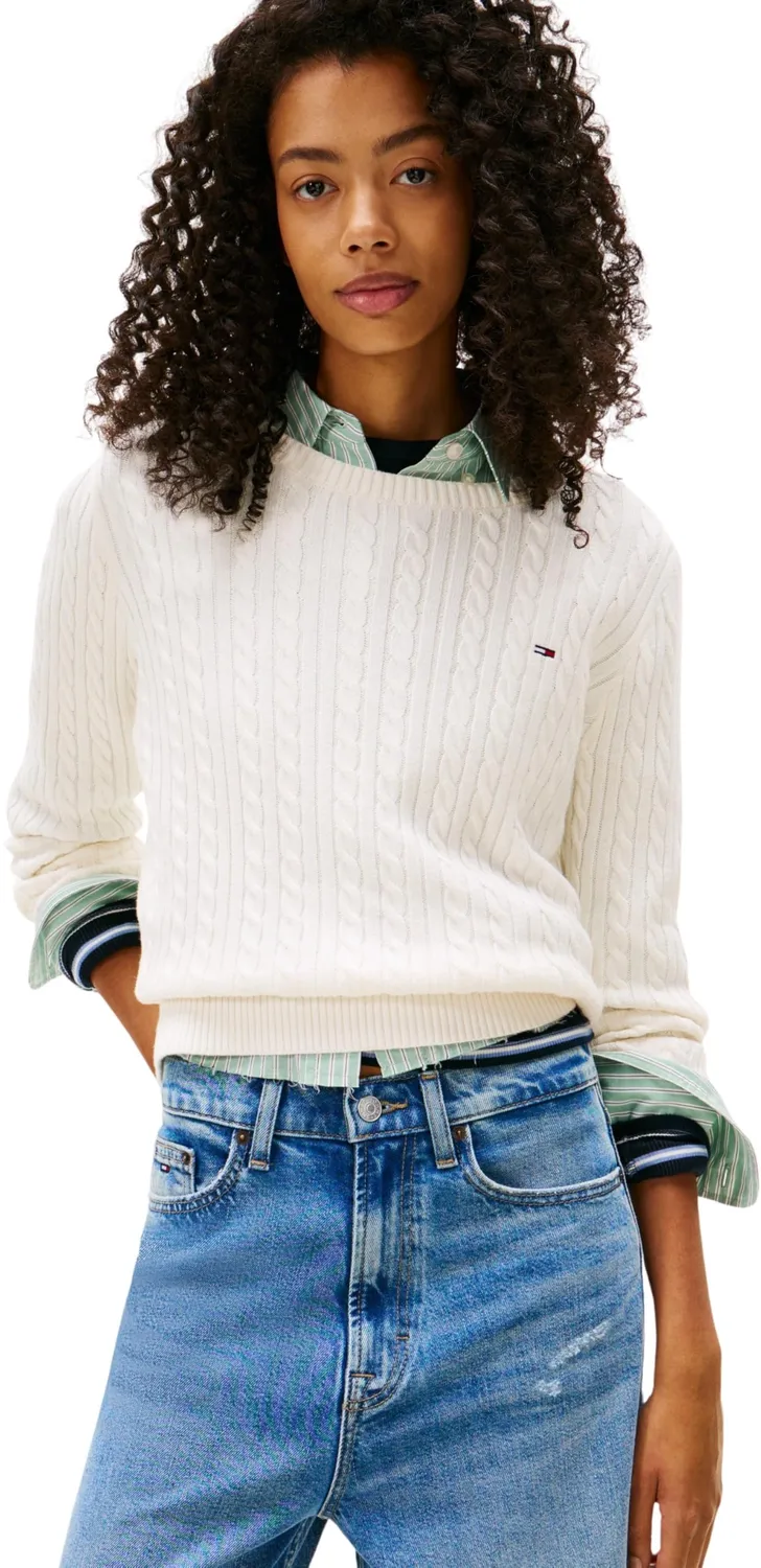 Tommy Jeans Cable Essential Pullover L Zopfstrick schwarz