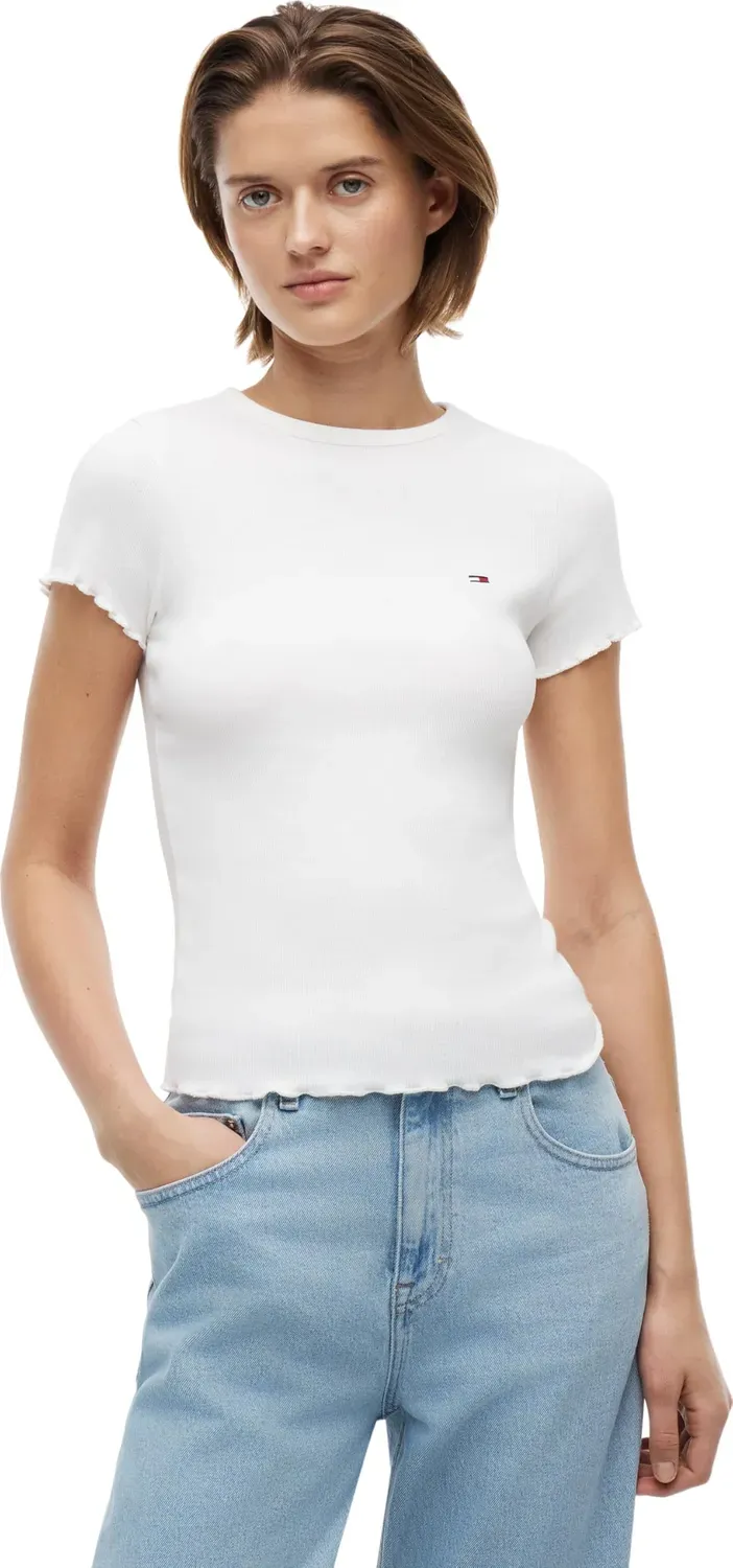 Tommy Jeans TJW Slim Lettuce Edge Rib SS T-Shirt Ecru Wellensaum